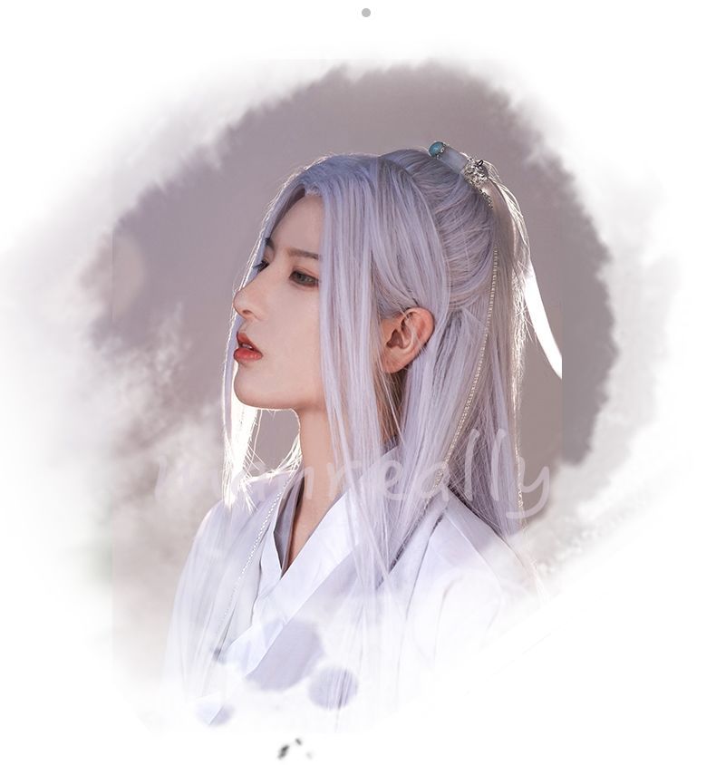 汉服假发长发白色古装古风cos男女万用直发中分刘海自然全头套式浅