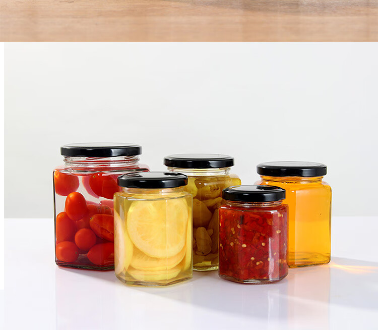玻璃罐带盖食品级六棱果酱辣椒酱密封罐蜂蜜柠檬膏小六角玻璃瓶子批发