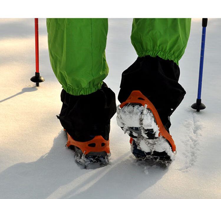 户外焊接冰爪11齿不锈钢雪地防滑鞋套雪乡装备冰抓登山鞋钉链雪套橙色