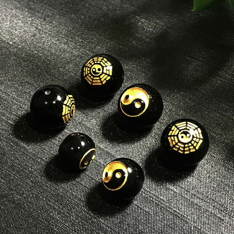 硕熙黑曜石太极八卦散珠diy配珠手链搭配隔珠阴阳八卦太极转运珠精选