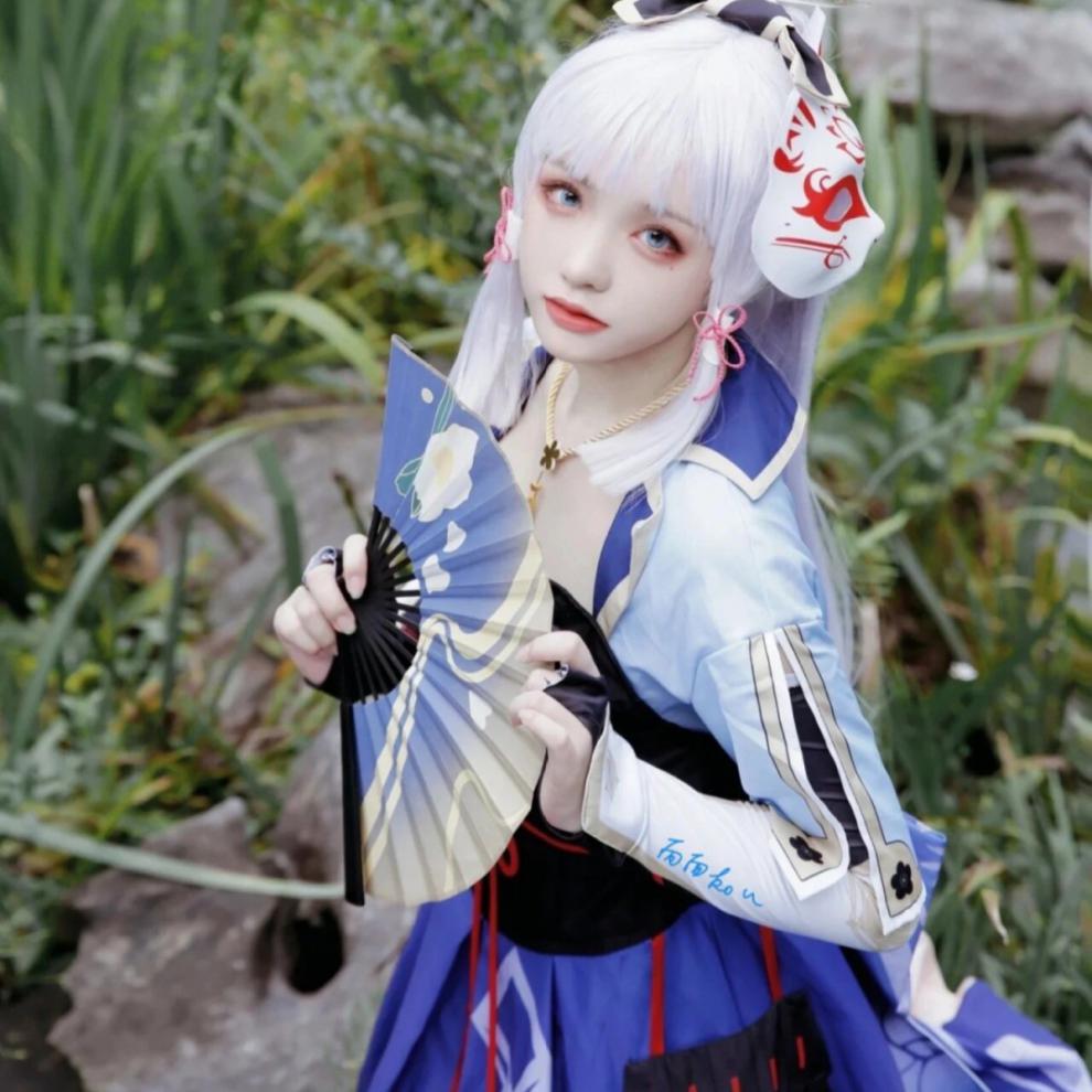 原神神里绫华cos扇子play同款绢布折扇风古游戏动漫展周边定制ins 8寸
