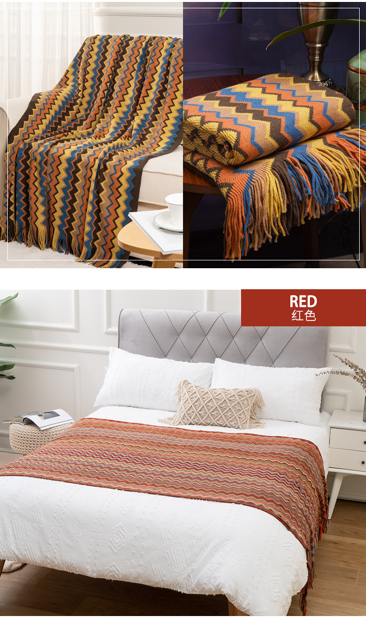 北欧毛毯沙发盖毯民族风装饰毯波西米亚毯子民宿毯床尾搭巾流苏毯w深