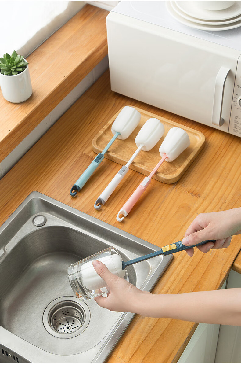 伸缩海绵刷洗杯子神器长柄清洁刷水杯茶杯去茶渍小刷子奶瓶刷希偌2支