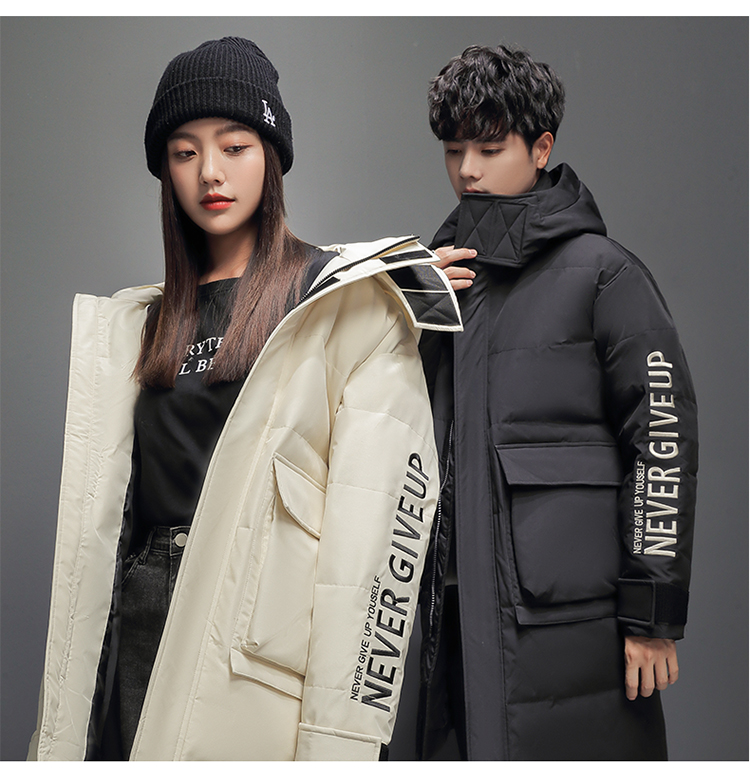 年冬季新款情侣羽绒服男女同款休闲长款连帽加厚韩版白鸭绒外套黑色m