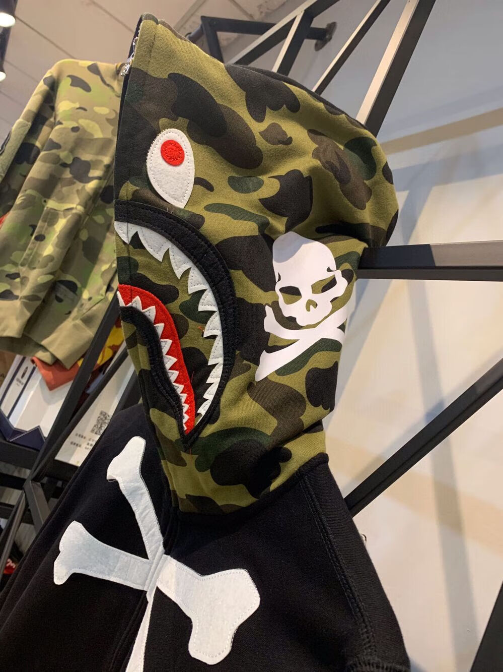 semalam日系bape潮牌鲨鱼骷髅头联名款迷彩拼色开衫卫衣男连帽拉链