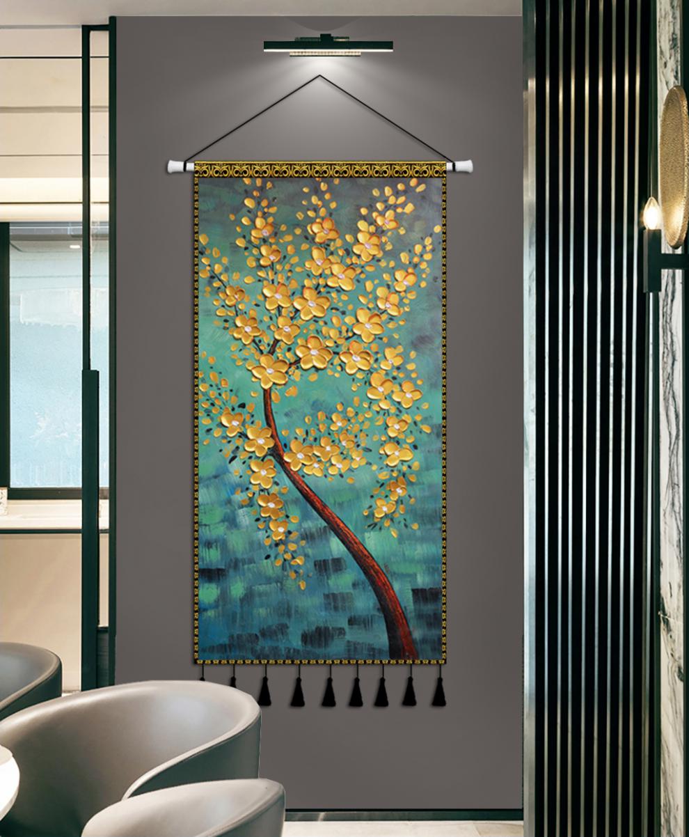挂布现代轻艺术奢挂毯客厅玄关走廊竖版发财树布艺挂画 15-布画026 宽