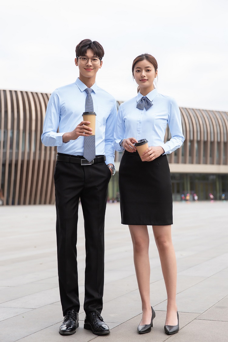 (中行行服)中行工作服男中国-银行女蓝色衬衫寸村杉长短袖工装男免烫