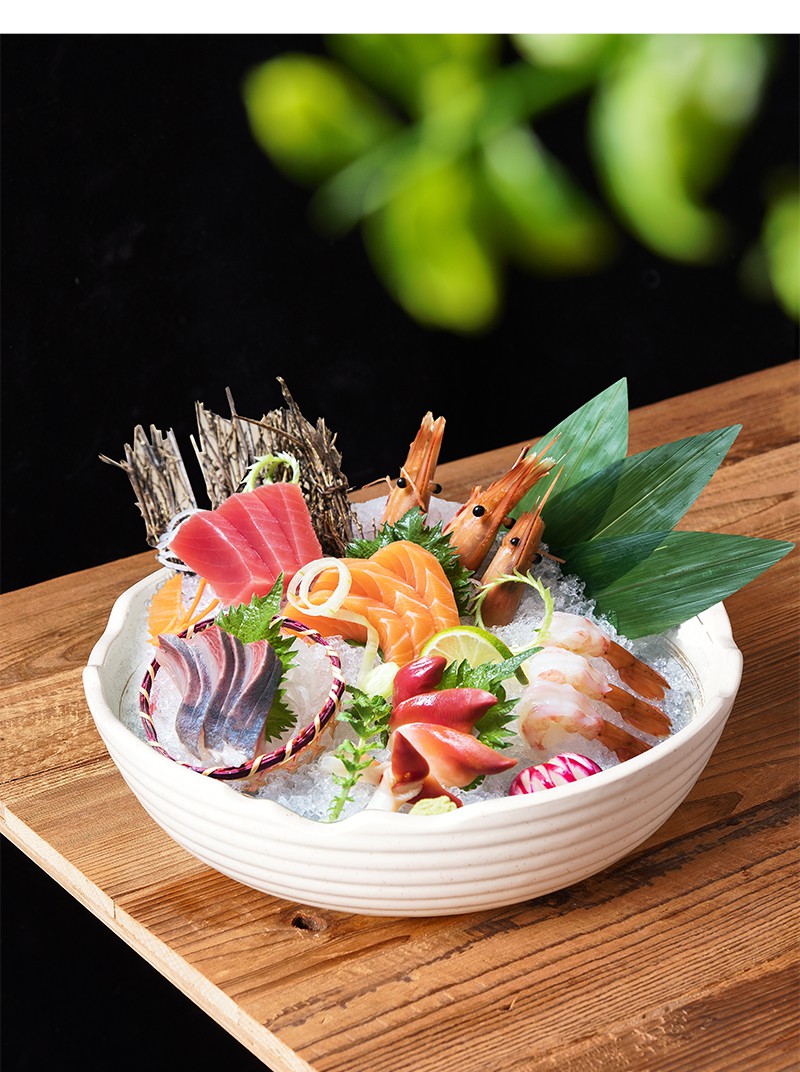 陶瓷三文鱼刺身冰盘复古海鲜拼盘姿造盘鲜虾鱼生日式料理餐具10寸荷叶