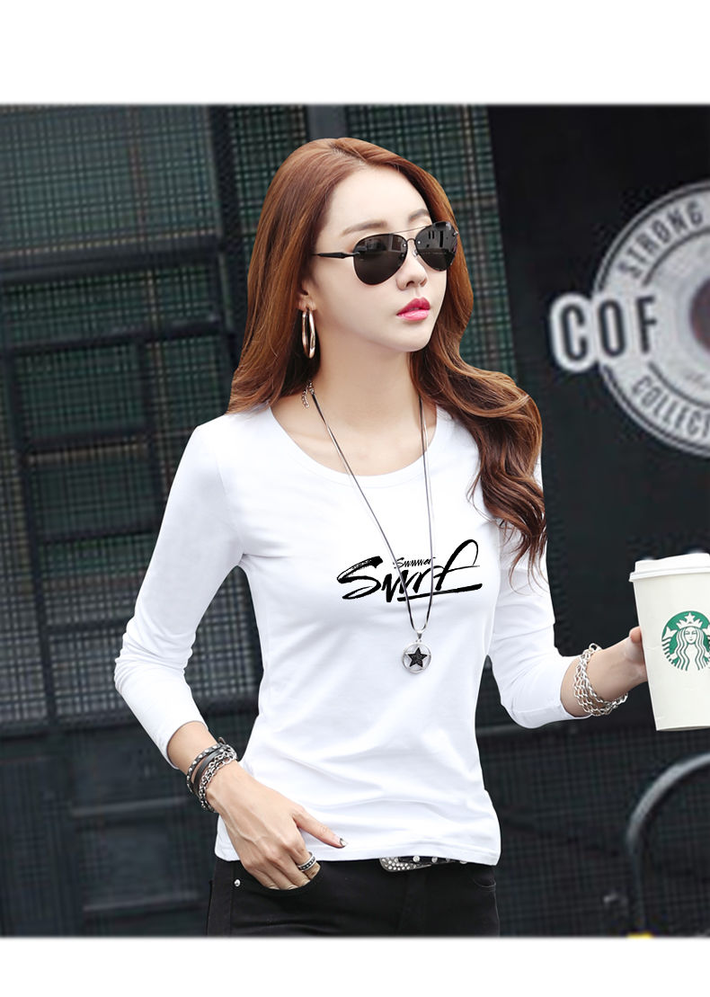 纯棉长袖t恤女修身2021秋季新款秋衣女外穿百搭时尚打底衫上衣服白色s