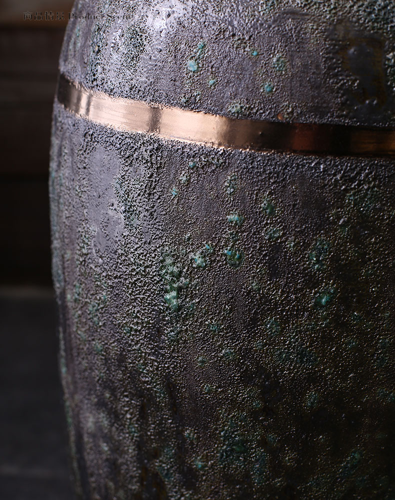 哲捷轻奢落地陶瓷做旧绿釉摆件戏剧道具15小号青铜色