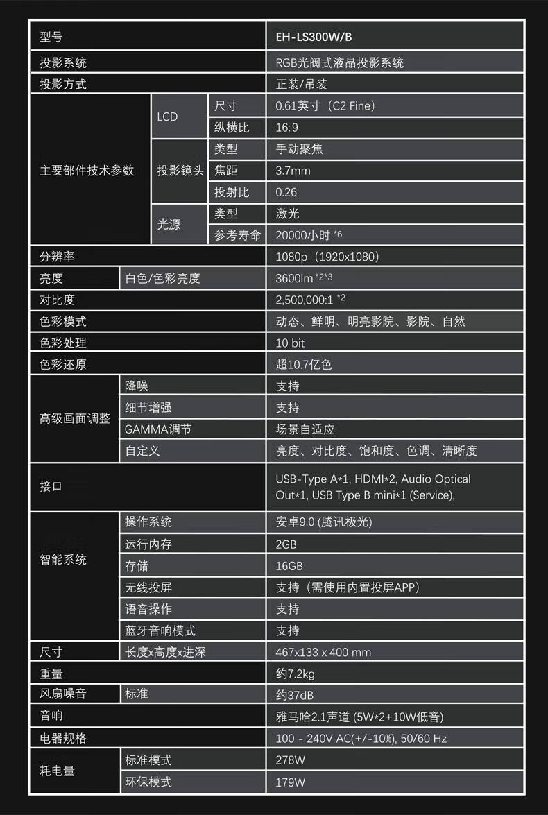 爱普生480投影机参数图片