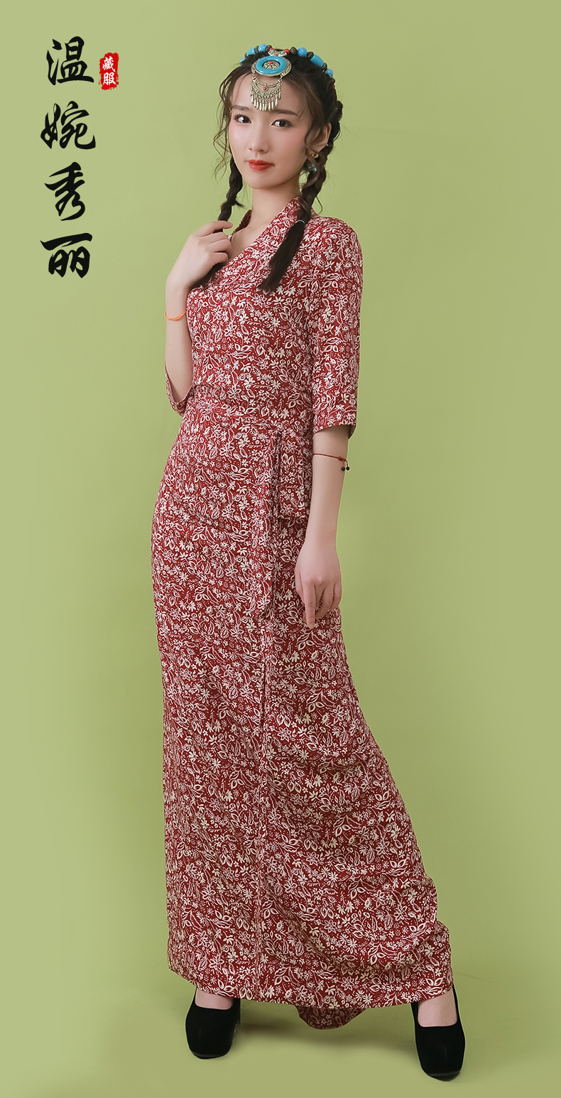 藏族服饰女藏族服装女新款夏季五分袖碎花藏裙西藏服藏式民族风拉萨服