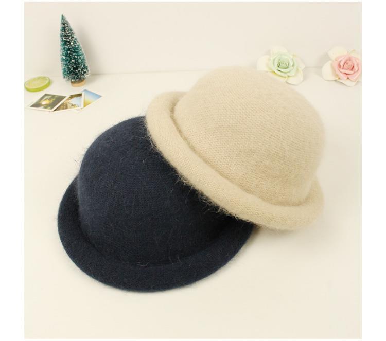 圆顶帽百搭卷边小圆帽韩版潮秋冬季丸子帽小礼帽女色针织混纺帽子发带