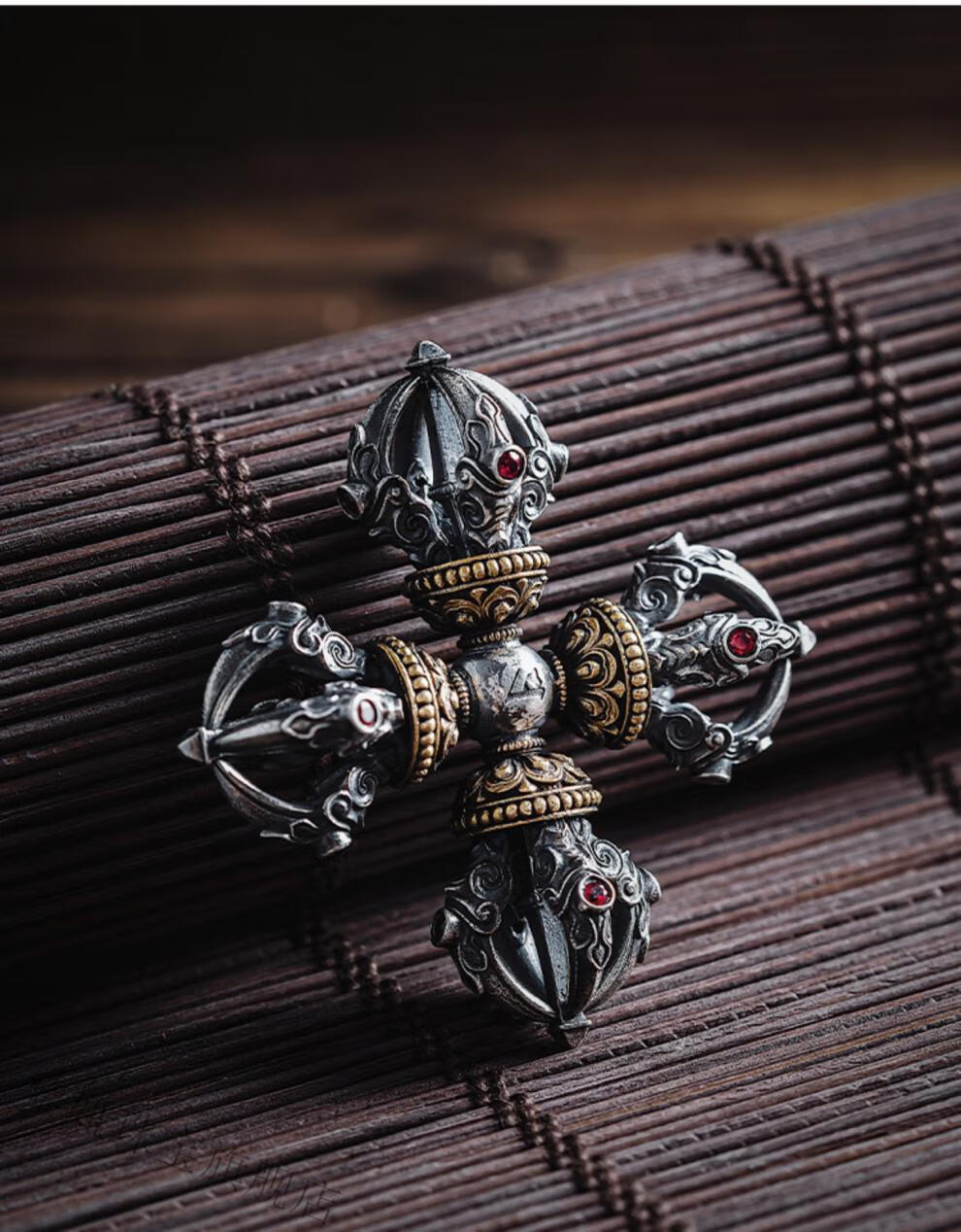 桓缘洋 降魔杵银手把件羯磨杵挂件桌面饰品小摆件 金刚杵 #银版