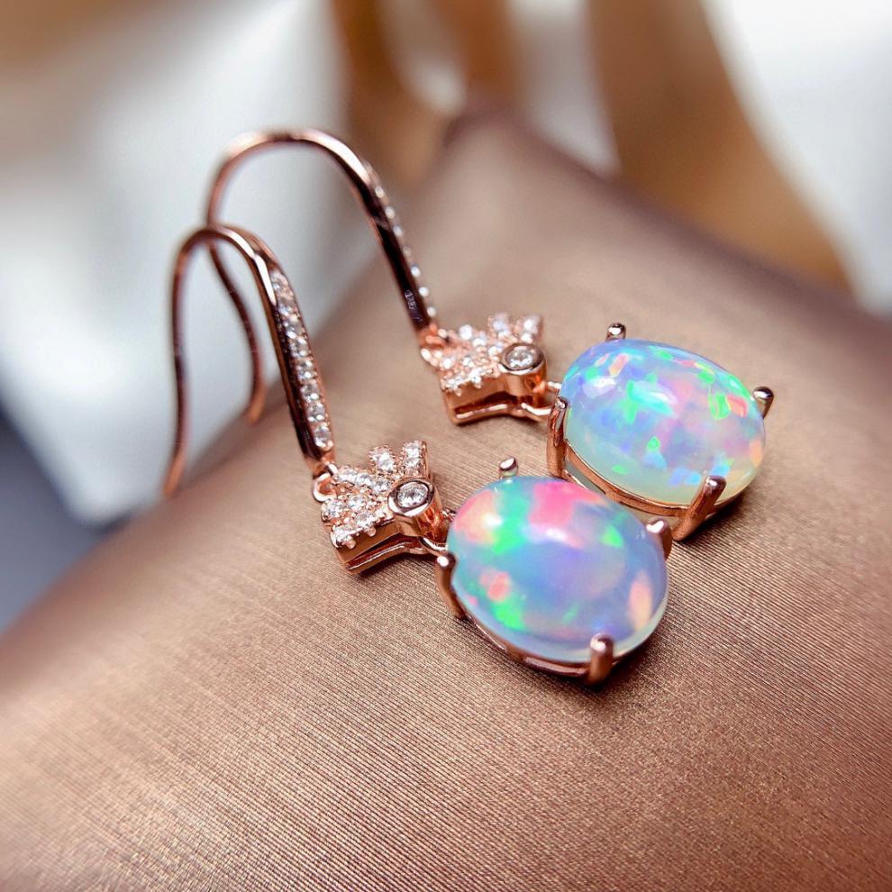 炫熙炫彩白欧泊耳坠女轻奢日韩时s925镀18镶嵌支持检测玫瑰金色