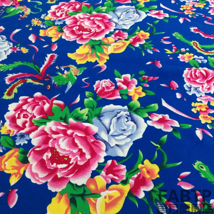 东北大花布炕布红色牡丹花纯棉民族风被套床单被面衣服装老花布料面料