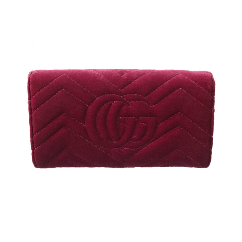 古驰gucci 情人节 限量丝绒marmont按扣长钱包礼物 深红色 默认1