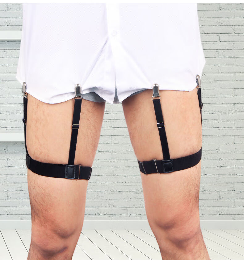 白领西服衬衣夹上衣防皱防滑衬衫夹大腿环吊袜带黑白条纹夹子分开款