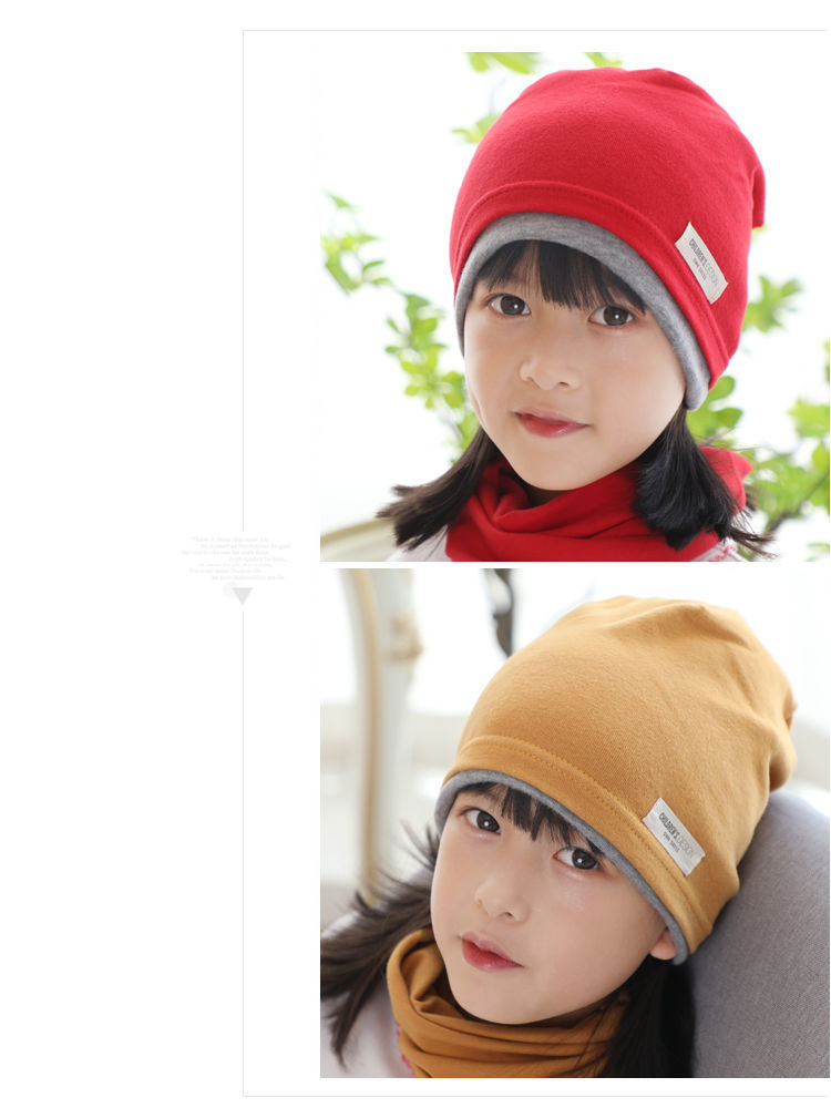 新品儿童睡帽韩版新款儿童堆堆帽男女童双层撞色洋气套头帽可爱帽子