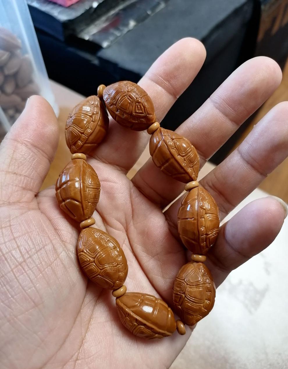 芙裕倪橄榄核手串男士女士富甲天下金钱龟壳手链梅林老红核橄榄核手串
