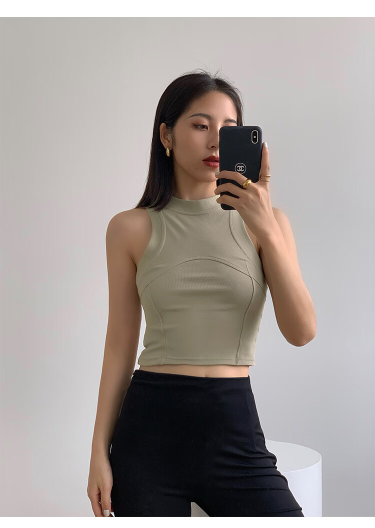工字背心女黑色工字背心女2022夏修身高腰短款坎肩露脐内搭上衣黑色s