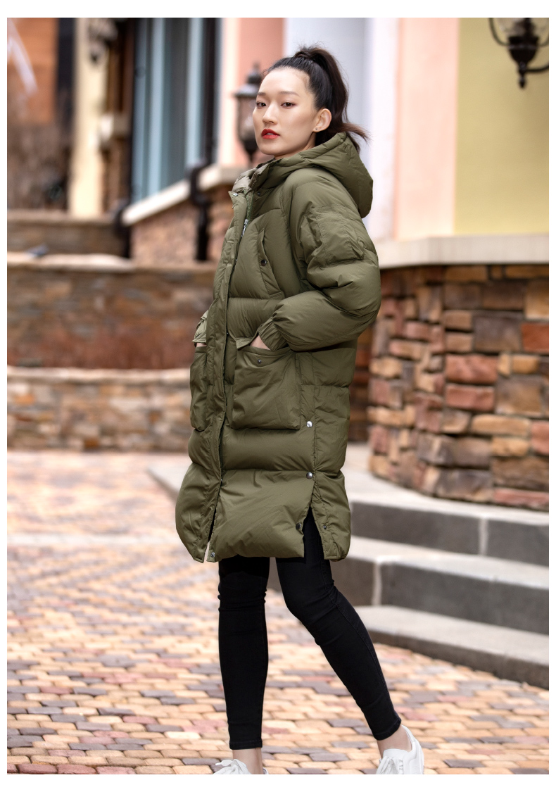 blackice黑冰f8526中长款时尚休闲羽绒服韩版宽松加厚连帽保暖羽绒