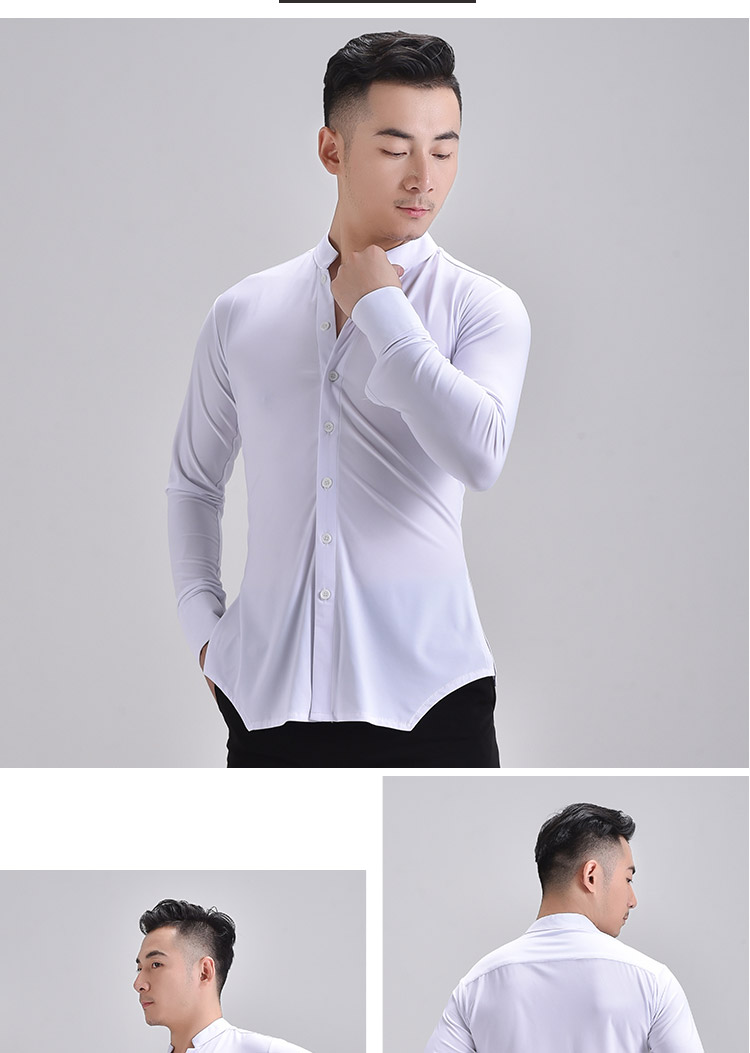 交谊舞服装舞蹈服男士拉丁舞上衣短袖练功衣服演出跳国标舞舞 酒红色