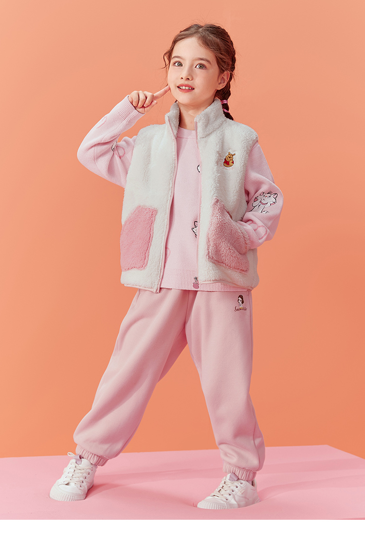 迪士尼童装女童撞色马甲儿童马甲宝宝外穿舒棉绒秋冬新款洋气保暖 奶