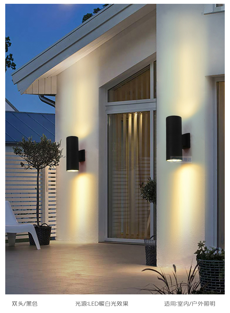 led户外壁灯双头外墙上下室外射灯中式过道楼梯柱子别墅庭院水双头12w