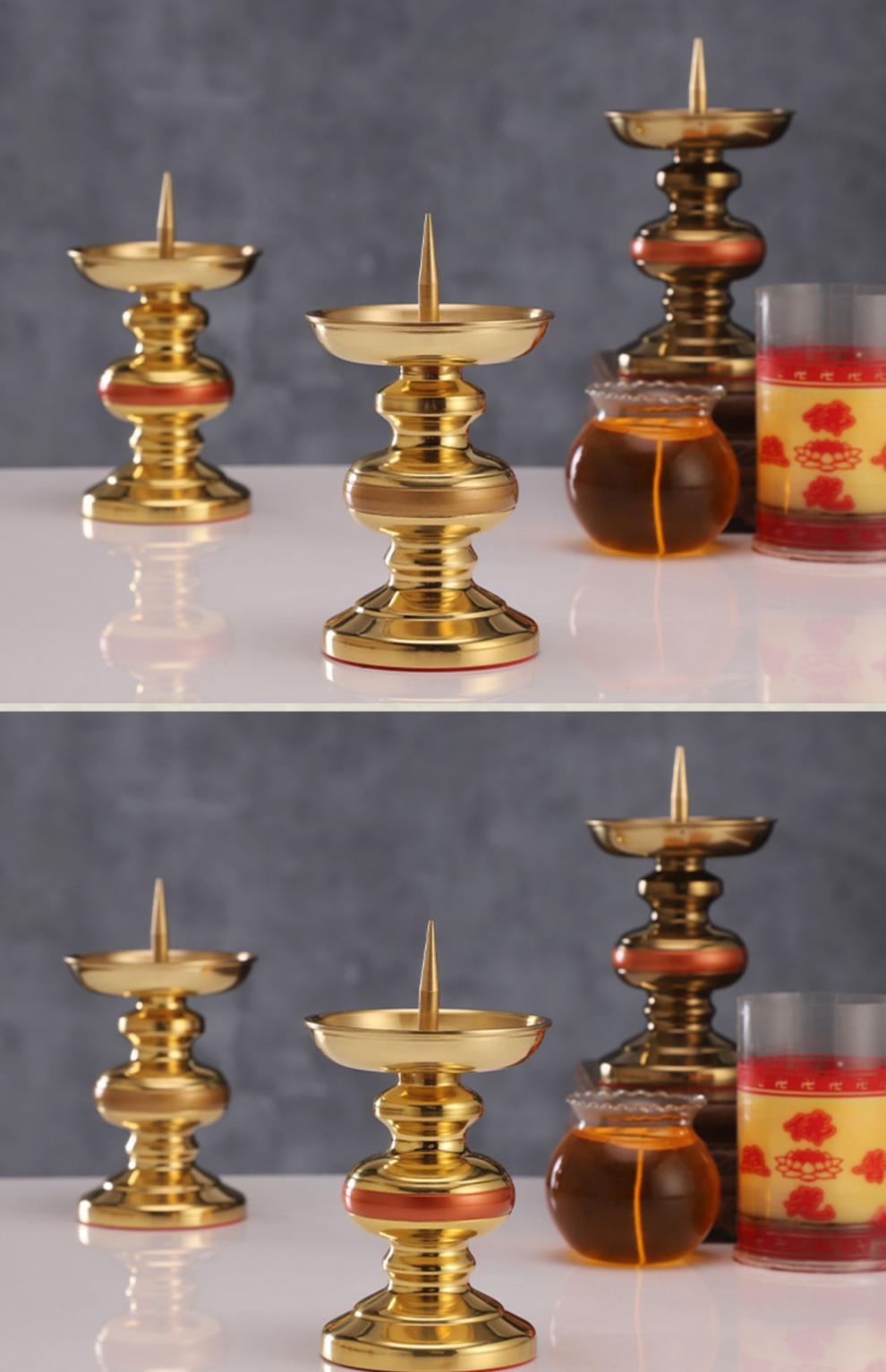 圆通铜烛台纯铜家用供奉蜡烛台中式大号供佛酥油灯座佛具用品大全小号