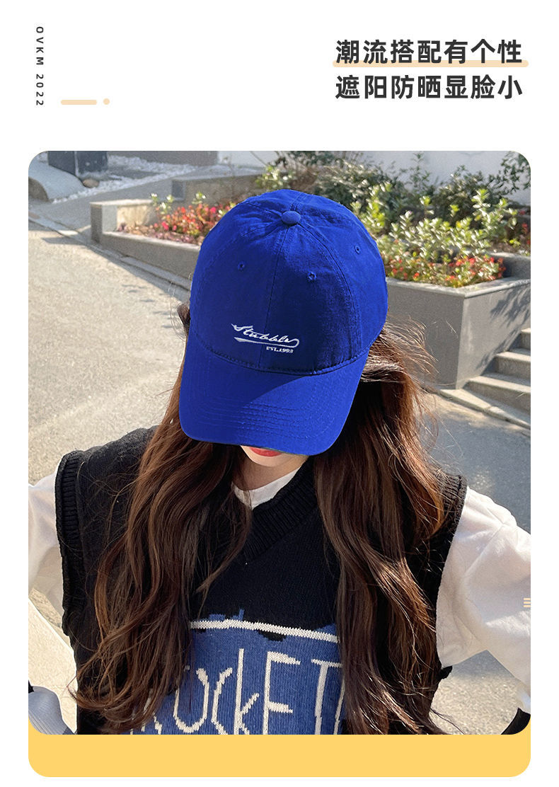 克莱因蓝帽子克莱因蓝帽子鸭舌帽女韩版潮春夏纯色显脸小蓝色棒球帽男