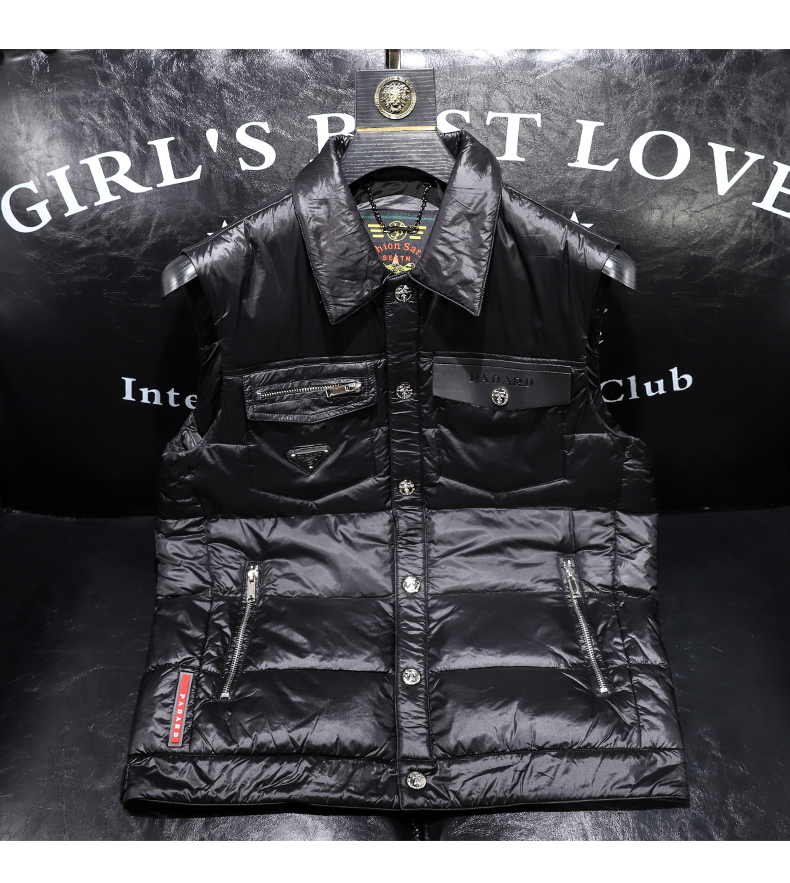 欧洲站酷奇男装高端轻奢亮面马甲男翻领潮牌百搭春秋季新款男士轻奢