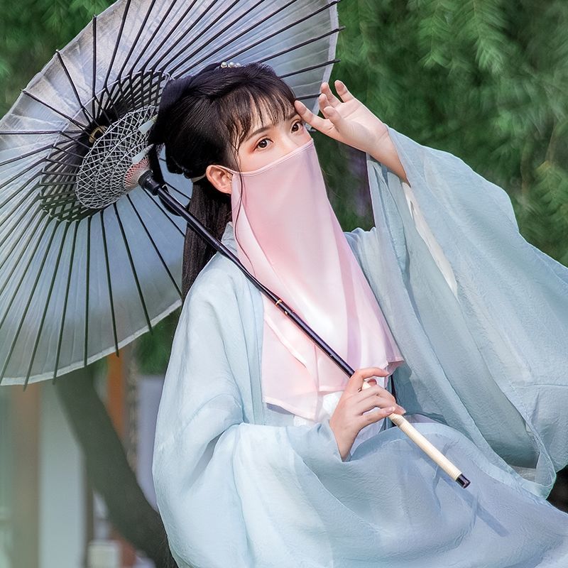 古风雪纺面纱汉服遮面蒙面防晒仙女古装纱巾刺绣面帘美女女面纱白色
