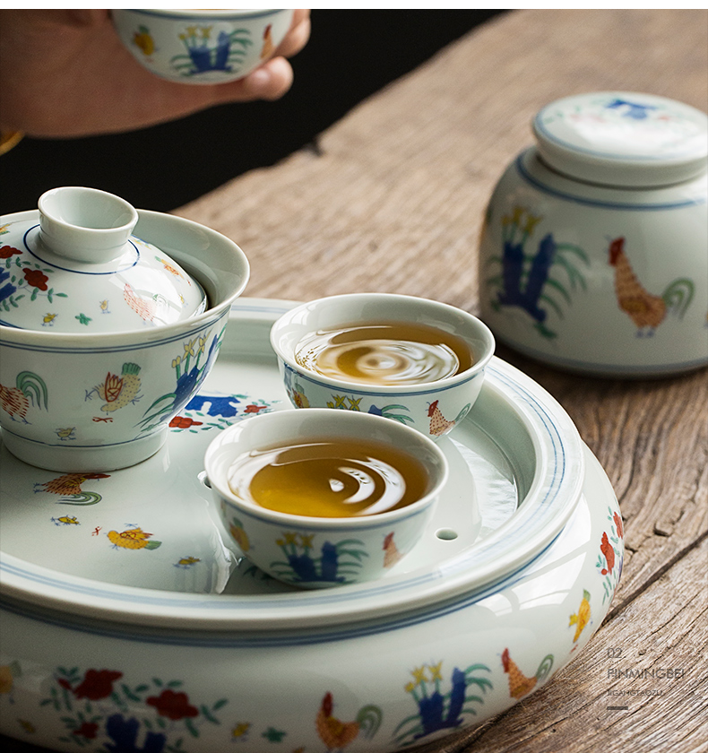 鸡缸杯 汝窑主人杯高端手绘景德镇 斗彩鸡缸杯茶具小套装2人陶瓷家用