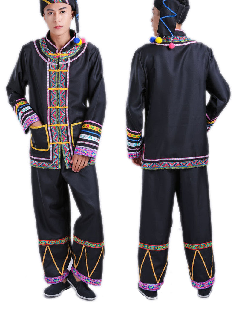 琛恋土家族服装男新款少数民族演出服苗族舞蹈服装壮族瑶族表演服装