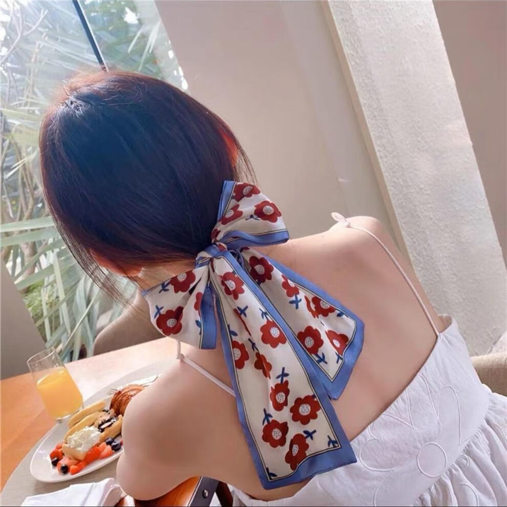 束发带丝巾文艺范多功能飘带发带法式丝巾千鸟格可爱少女蝴蝶结发绳