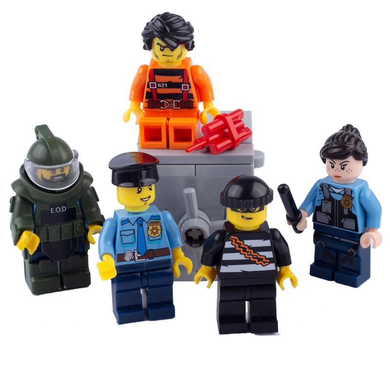 乐高lego城市人仔监狱小偷牢房拆弹服小颗粒积木玩具警车1套黑色