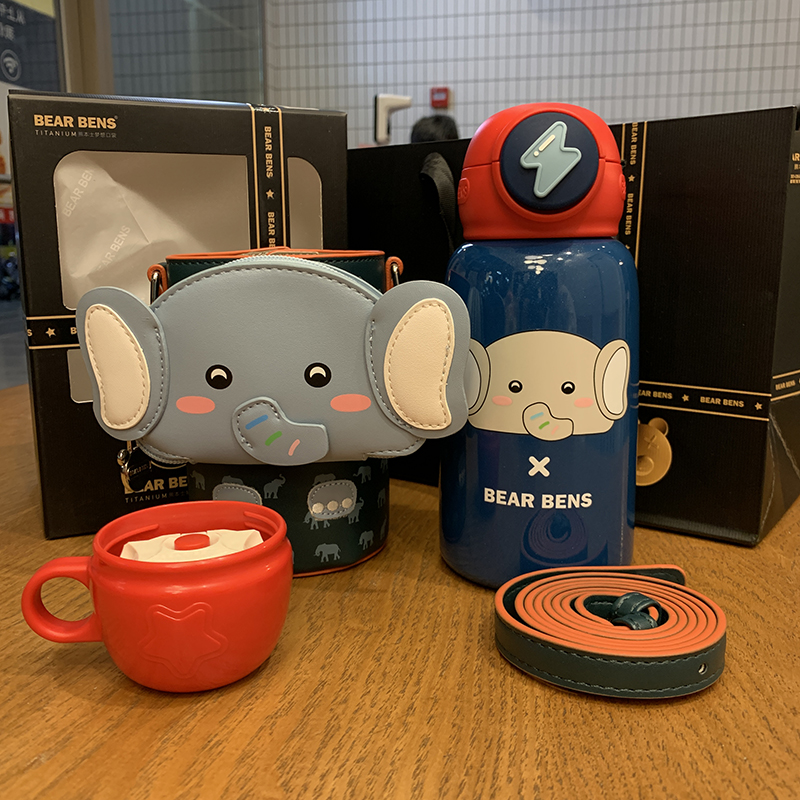 熊本士保温杯个装 熊本士儿童保温杯316l食品级带吸管水壶钛杯男女童