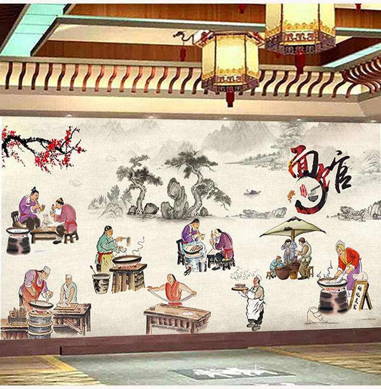 牛肉面墙纸餐馆壁画墙面广告海报自粘墙贴重庆小面面馆装修h款小