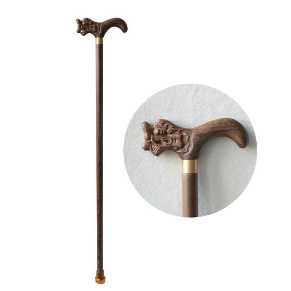 适用于乌木紫光檀老年防滑拐杖实木圆头拐棍三节红木手杖老人助行器