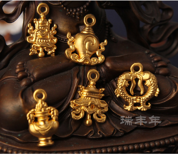 洛河 古法黄金八宝吊坠足金999八吉祥佛珠diy配饰黄金供曼扎七夕情人