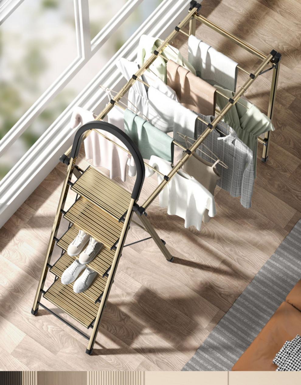 家用梯子折叠晾衣架室内多功能两用伸缩人字梯加厚铝合金楼梯4步韵