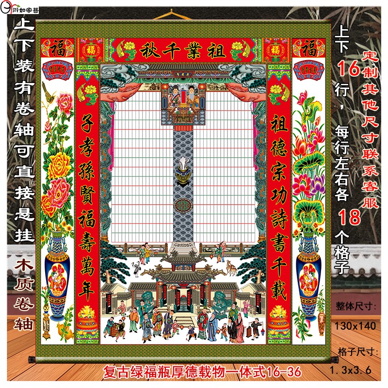 家谱图丝绢布祖宗人物版家堂轴子祖茔老祖宗牌位15代