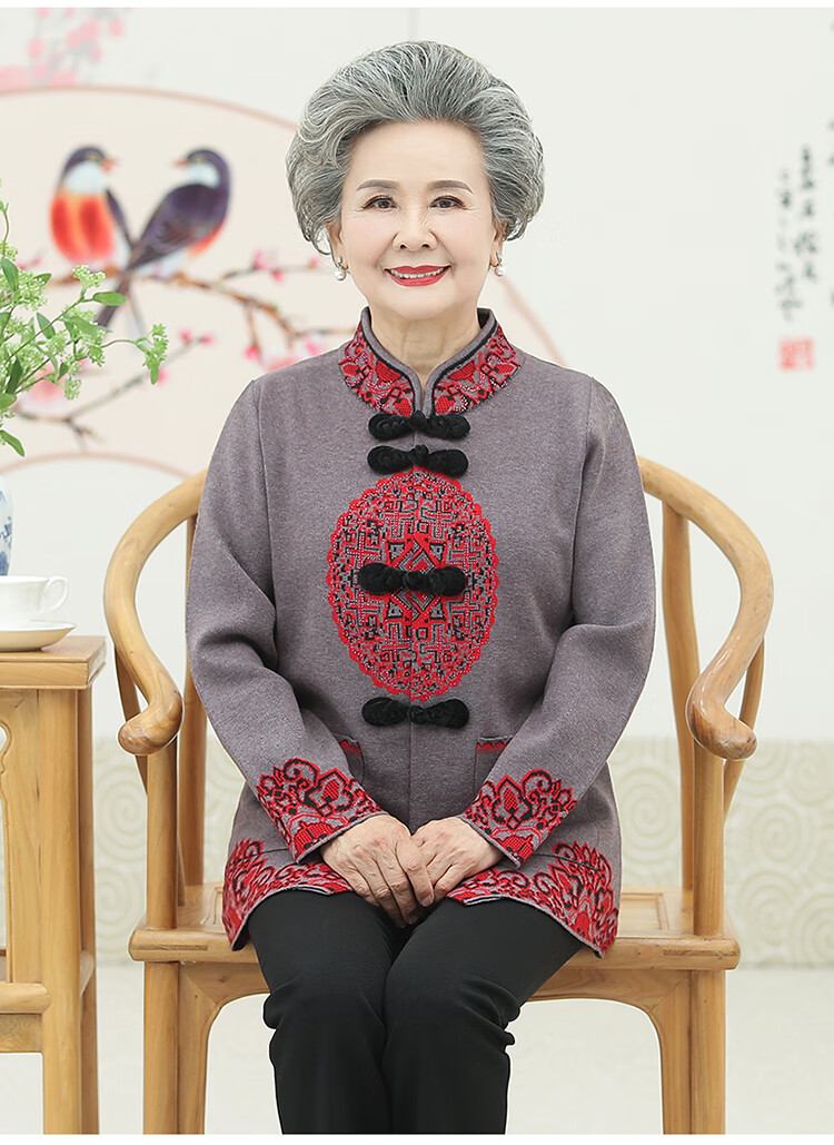 时尚女装老人衣服女毛衣老年人秋装女毛衣开衫外套太太奶奶唐装上衣80
