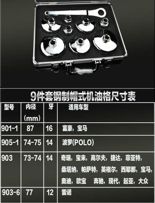 定制适用钢制帽式机油格扳手油滤拆装滤芯套装工具滤清器汽车机油换机