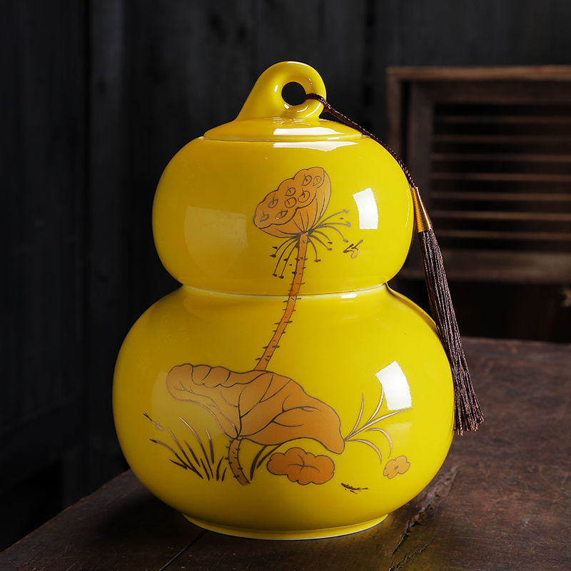 陶瓷福禄葫芦罐中号大码普洱花红绿茶叶包装密封存储罐定制批发大号