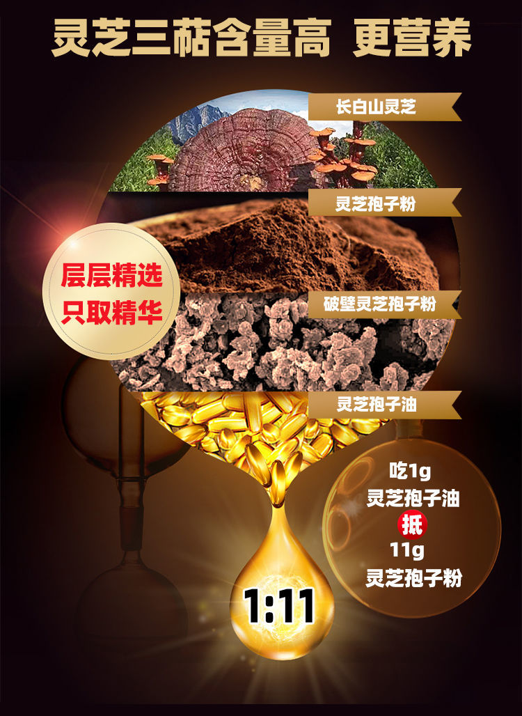 灵芝孢子油软胶囊破壁孢子粉林芝袍子油长白山 合辉牌灵芝孢子油【小