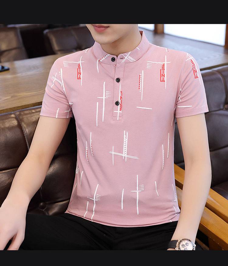 啄木鸟旗舰官方店夏季新款立领短袖t恤男青年韩版修身时尚半袖男装