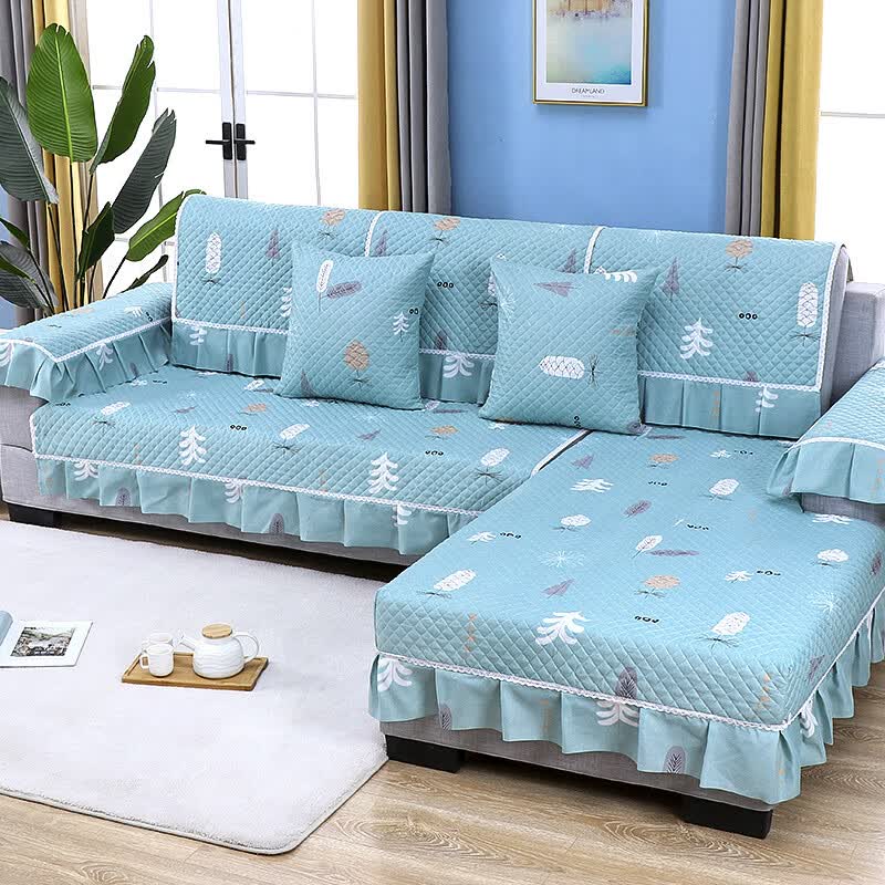 6米定做沙发垫四季通用罩全包万能套布艺组合套装坐垫 枫叶蓝色 适用