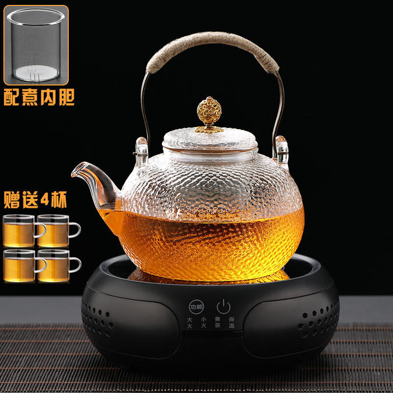 加厚玻璃煮茶壶提梁泡茶烧水养生壶电陶炉煮茶过滤茶具家用套装 绿珠